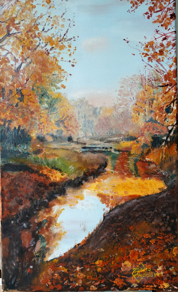 Jacsó Teodóra - Tükröződő lombok - olaj, vászon 50 x 30 cm