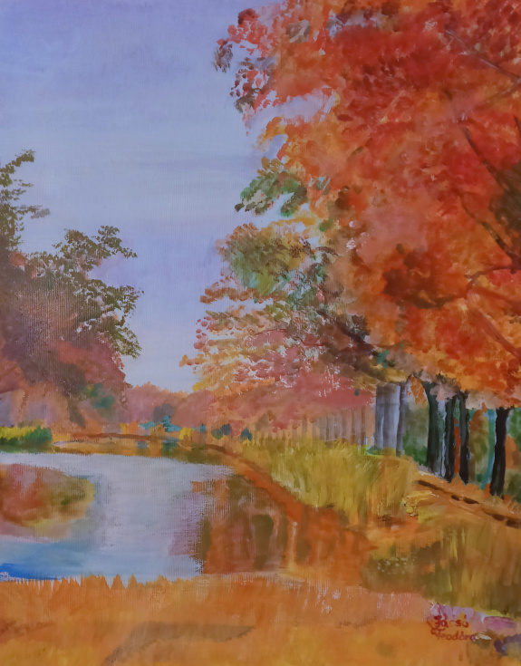Jacsó Teodóra - Piros fákkal övezett park - 50 x 40 cm
