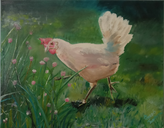 Jacsó Teodóra - Tyúk - olaj, vászon 40 x 50 cm