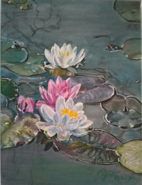 Jacsó Teodóra - Vízililiomok - akril, vászon 40 x 30